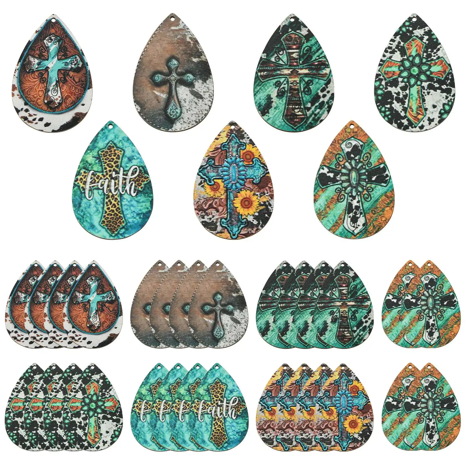 

Pandahall 35Pcs 7 Colors Cowboy Theme Wooden Earring Charms Big Wood Teardrop Cross Charms for Western Jewelry Making