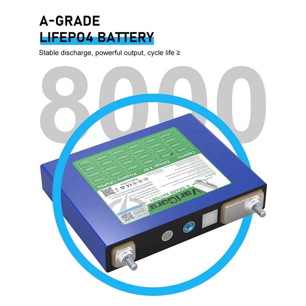 VariCore 3.2V 55Ah LiFePO4 battery Lithium iron phosphate for 4s 12V 24V 3C Motorcycle Car Motor batteries Modification M6 Stud