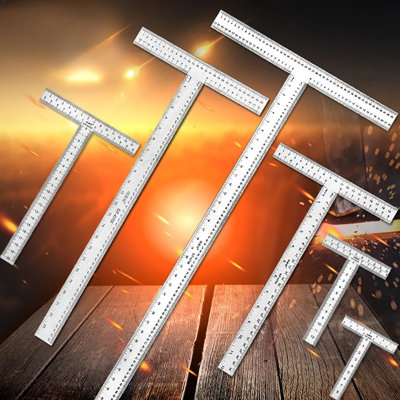 

1PCS Integrated Stainless Steel T-shaped Ruler with 90 Degree Right Angle and Thickened Scale T-shaped Engineering Ruler
