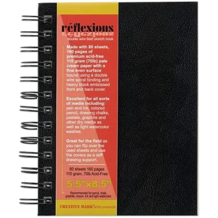 

Double Wire Spiral Bound Field Sketch Book [Pack of 24-5.5" x 8.5"] Black Embossed Leatherette Journal Light Cream Acid-Free Pa