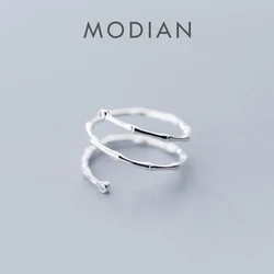 Modian Hot moda autentyczne 925 Sterling Silver minimalistyczny Slub pierścienie dla kobiet otwórz regulowany palec pierścień roślin biżuterii