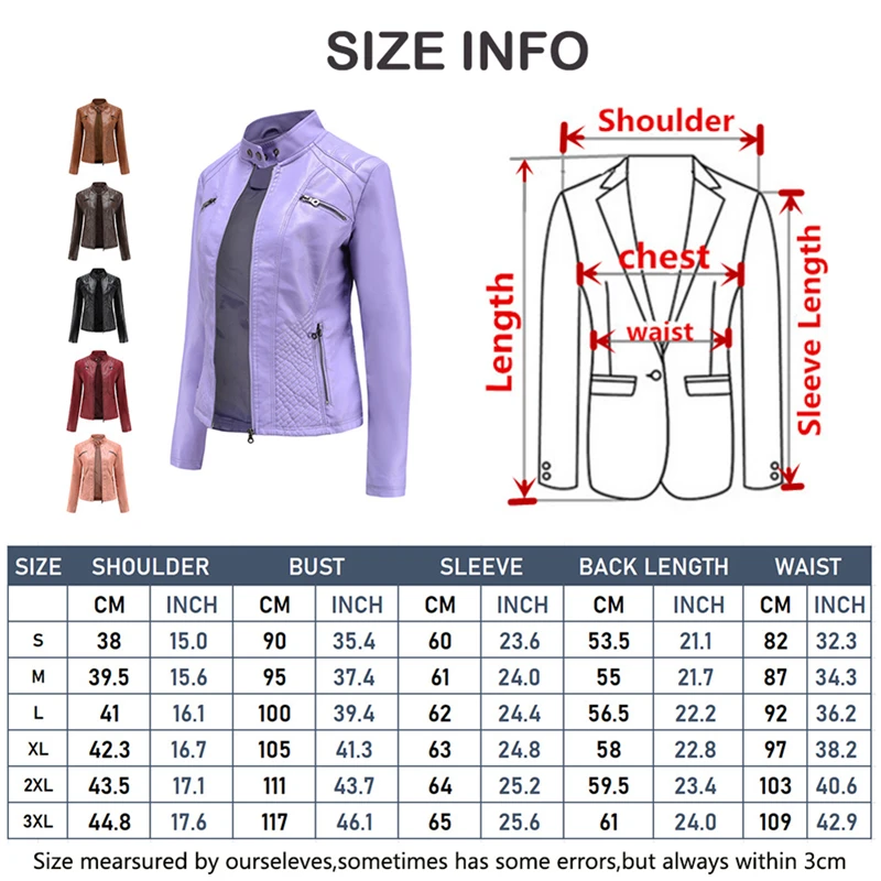 Lavender Purple Long Sleeve PU Jacket Women\'s Fashion Motorcycle Leather Jacket Red and Black Coat Women Outerwear