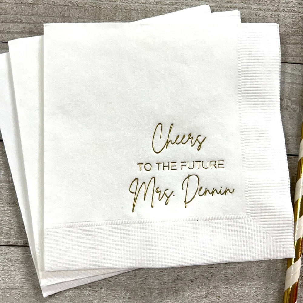Personalized 20Pcs Printed Cocktail Napkins - Cheers To The Future Mrs Wedding Day Bachelorette Bridal Shower Table Decorations