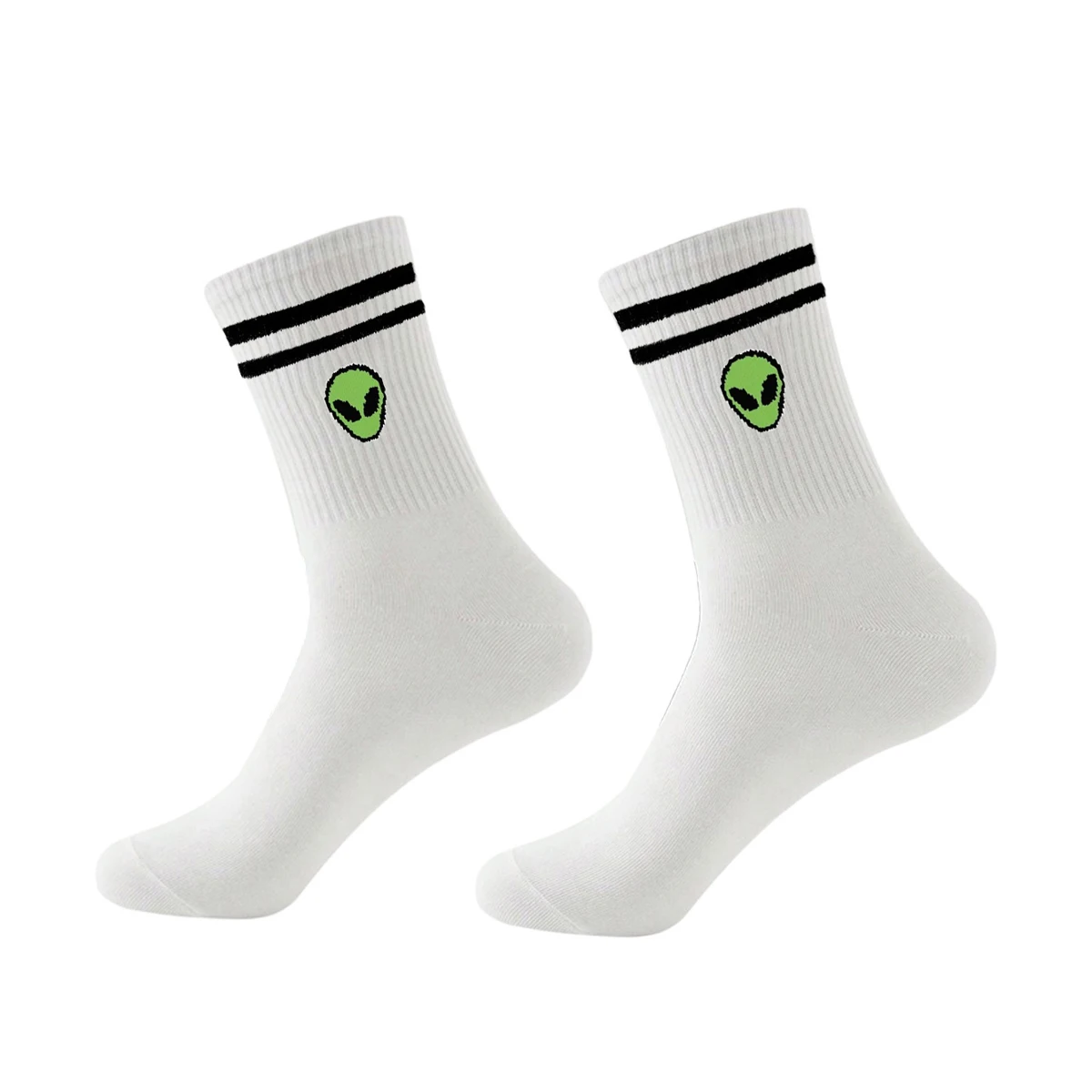 3/5/10 Pairs Men\'s Crew Socks, Alien Design, Unique, Funny, Halloween Day, Moisture-Wicking, Gift Recommendation