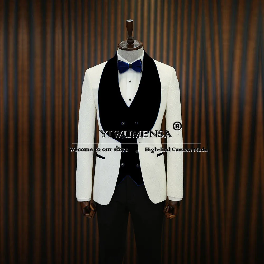 

Boyfriend Marriage Wedding Tuxedo Velvet Lapel Jacquard Prom Blazer Custom Made Man Groom Wear Business Party Suits Men Clothing