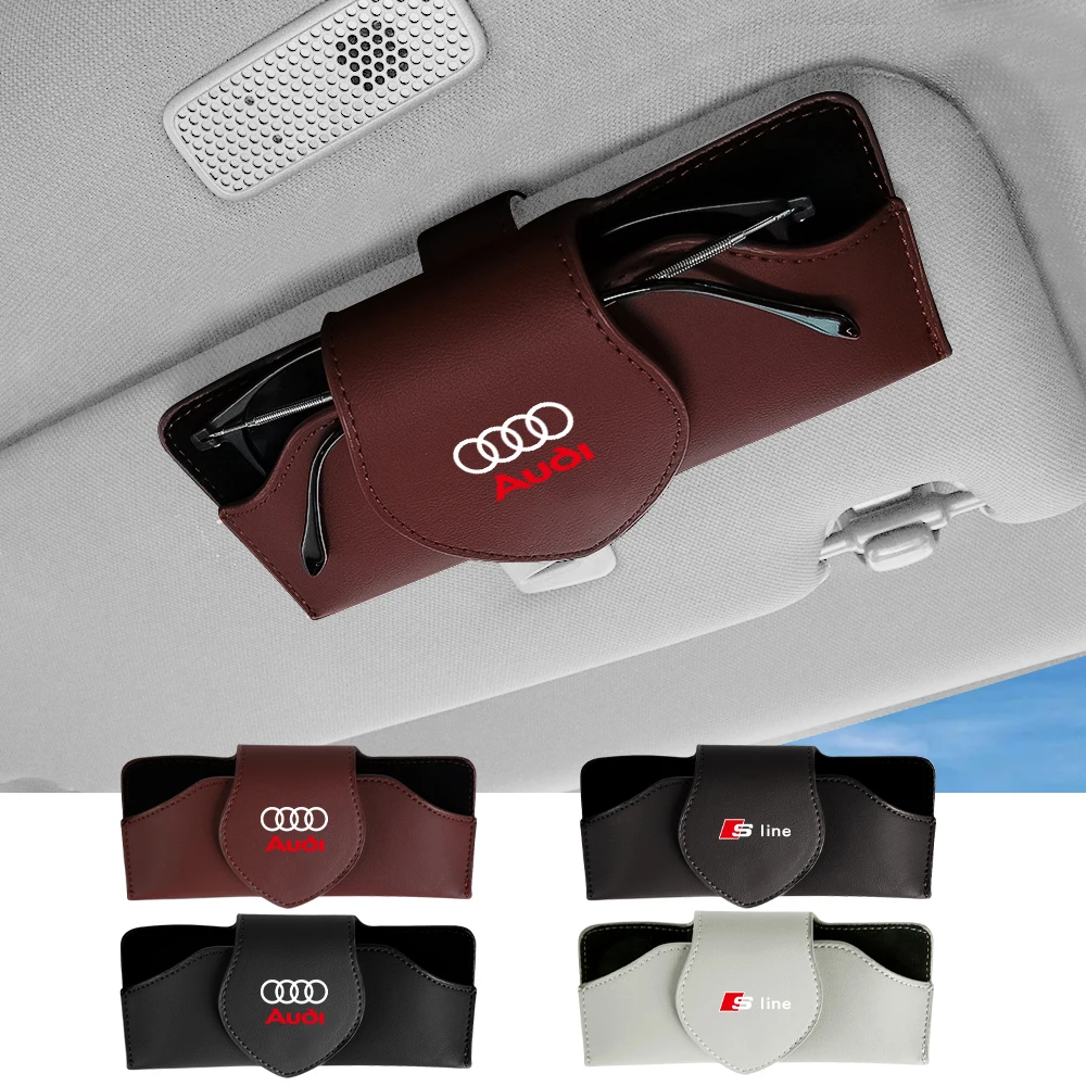 Auto-Sonnenblenden-Brillenbox Magnetischer Leder-Sonnenbrillenhalter Brillenetui Zubehör für AUDI SLINE Emblem Abzeichen