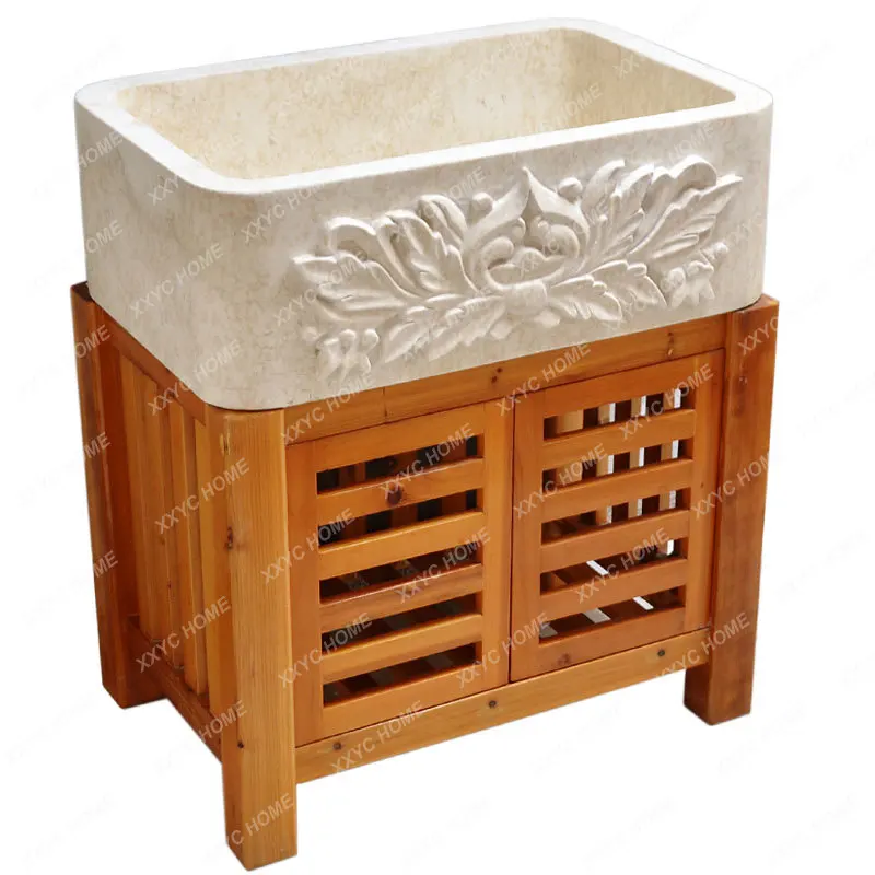 Whole Stone Laundry Inter-Platform Basin with Washboard Garden Marble Integrated Laundry Tub Balcony Home