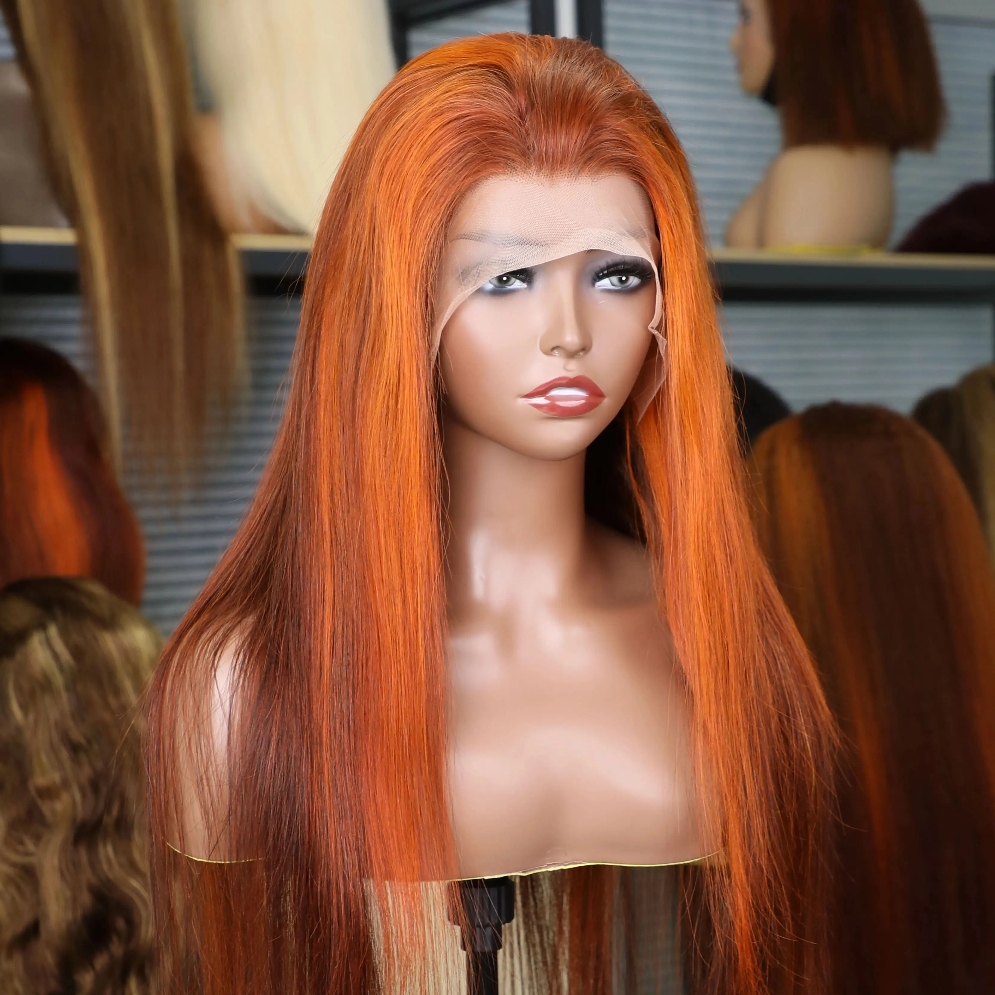 Brown Ginger Orange Color Glueless Wigs Human Hair Straight Brazilian Remy Hair 34 Inch 13x4 13x6 HD Transparent Lace Wigs