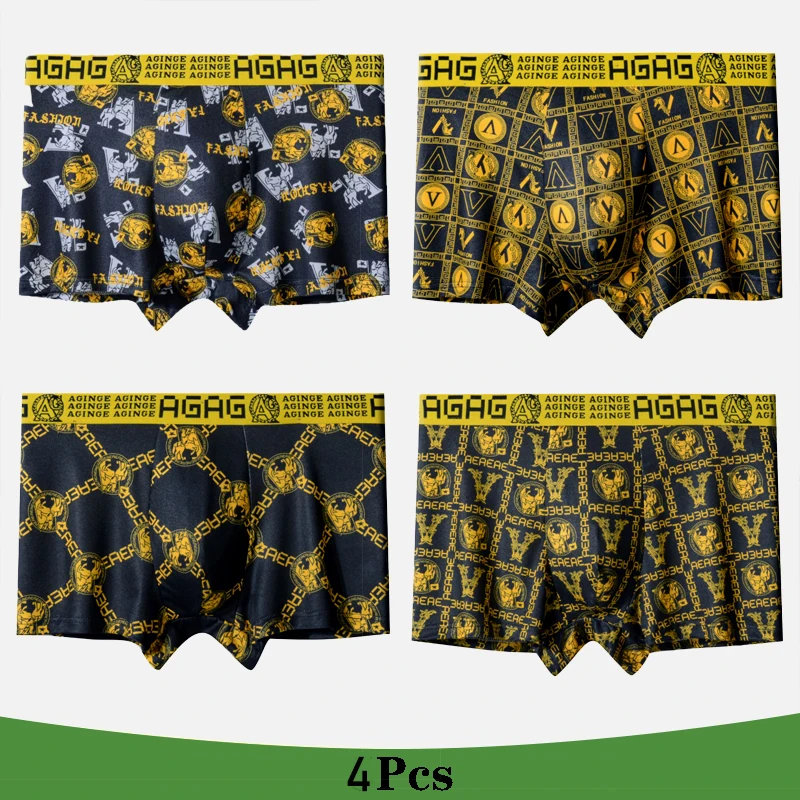 4 قطعة/المجموعة ملابس داخلية للرجال مثير الملاكمين مثير الذكور العلامة التجارية الملاكم ملخصات وسراويل داخلية ل أوم ريترو طباعة الرجال سراويل