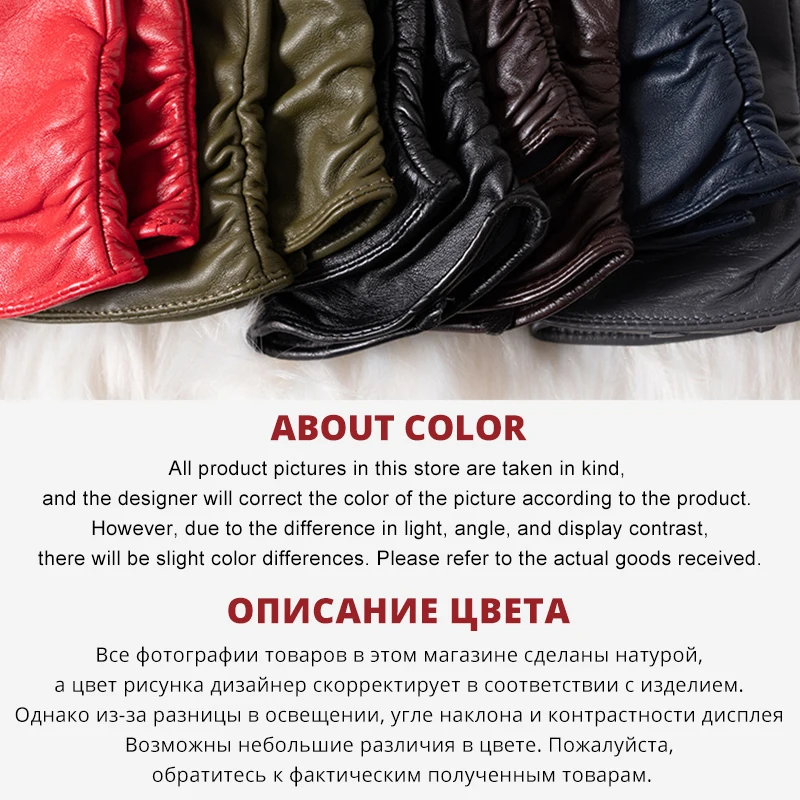 Guantes clásicos de cuero plisado para mujer, guantes de cuero auténtico de color, guantes de invierno de piel de oveja para mujer-2081