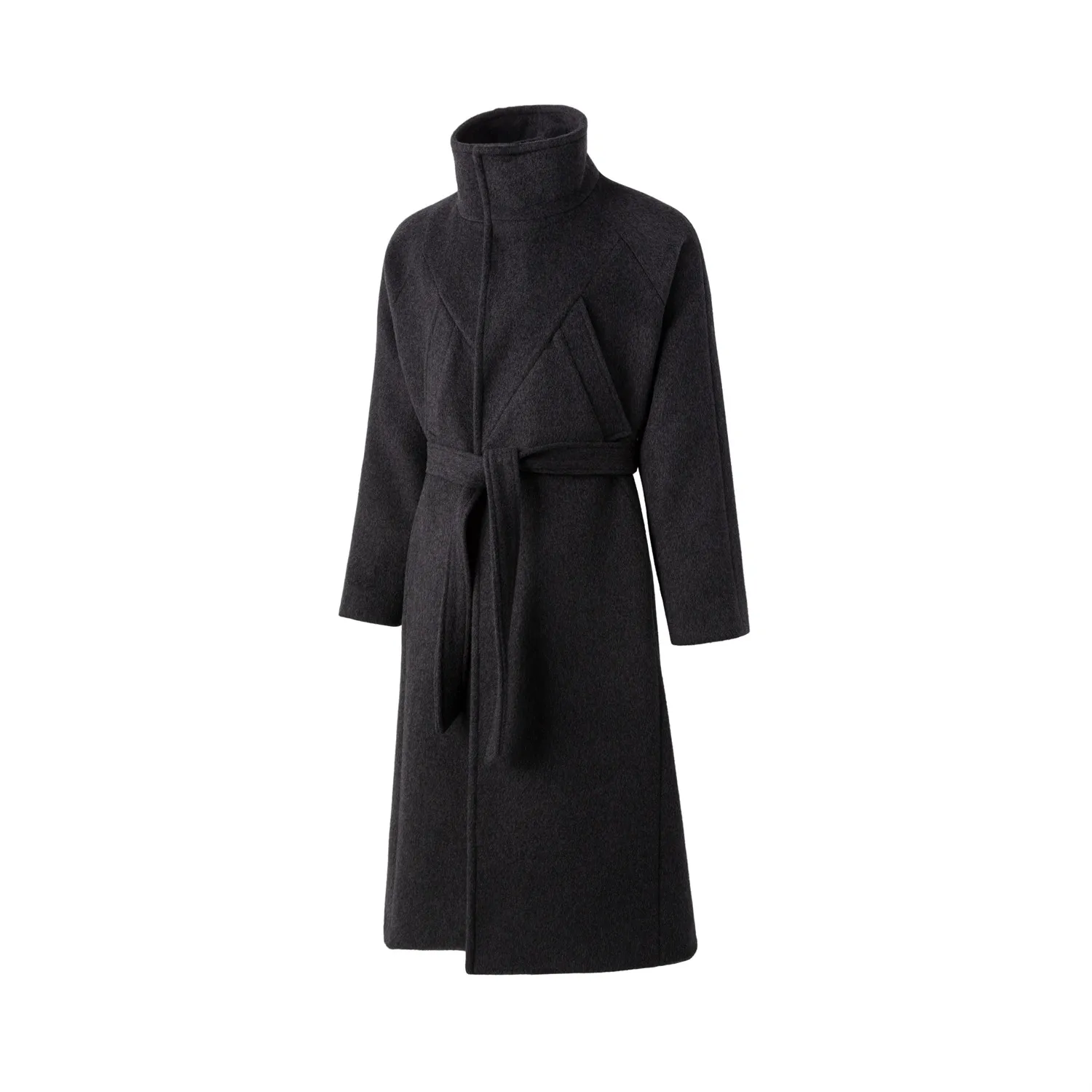 High Street High-weight Wool Coat with No Buttons Tie-up Deconstructed Loose Long Style and Elegant Wool Blend Outerwear Coats