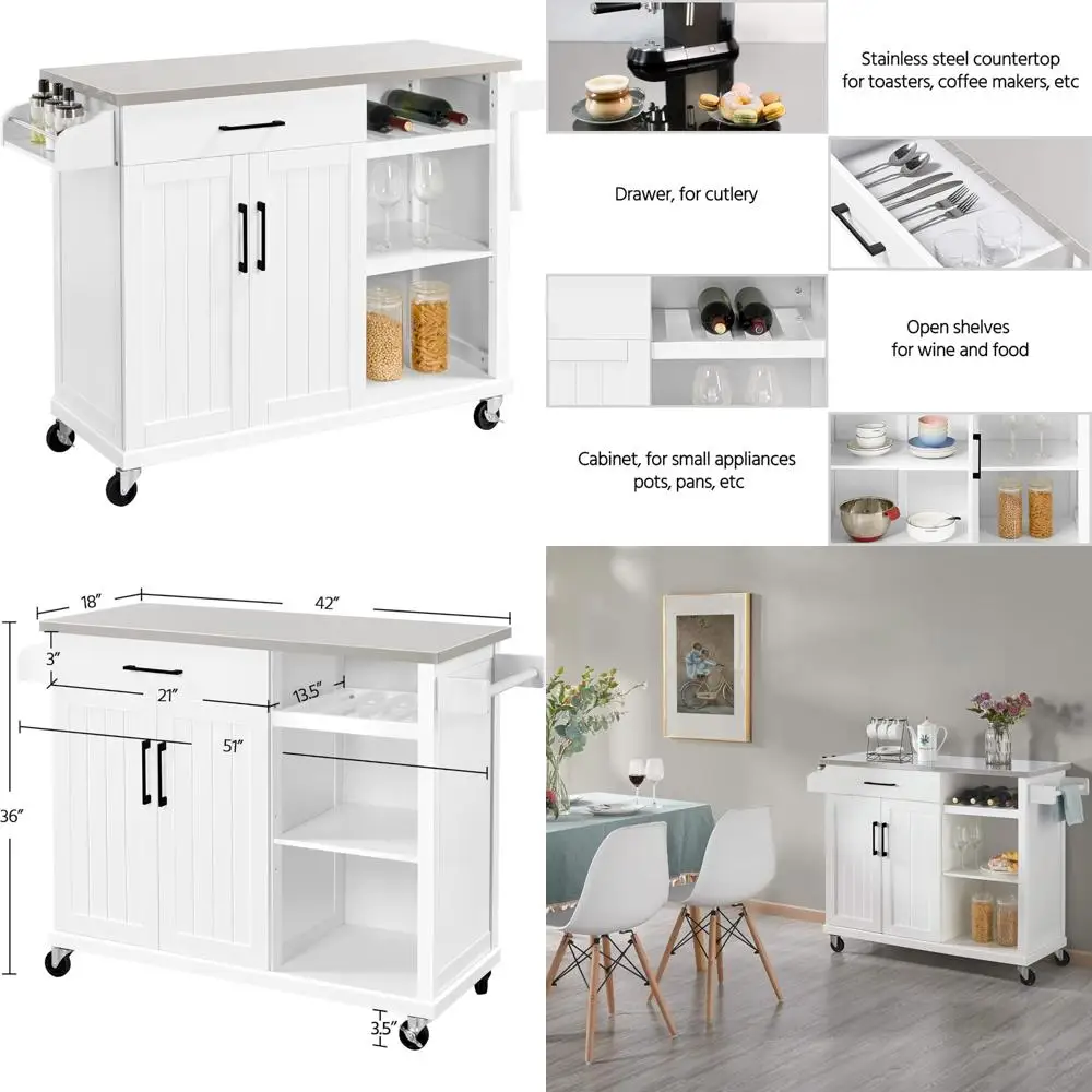 المطبخ جزيرة عربة الفولاذ المقاوم للصدأ العلوي المتداول خزانة درج النبيذ الرف رف توابل S #1