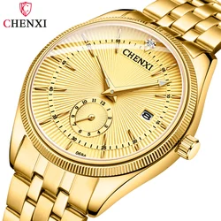 CHENXI Top Brand Luxury Golden Quartz Watch for Couple Fashion Creative Women and Men Wristwatch with Calendar Elegant Lady Gift