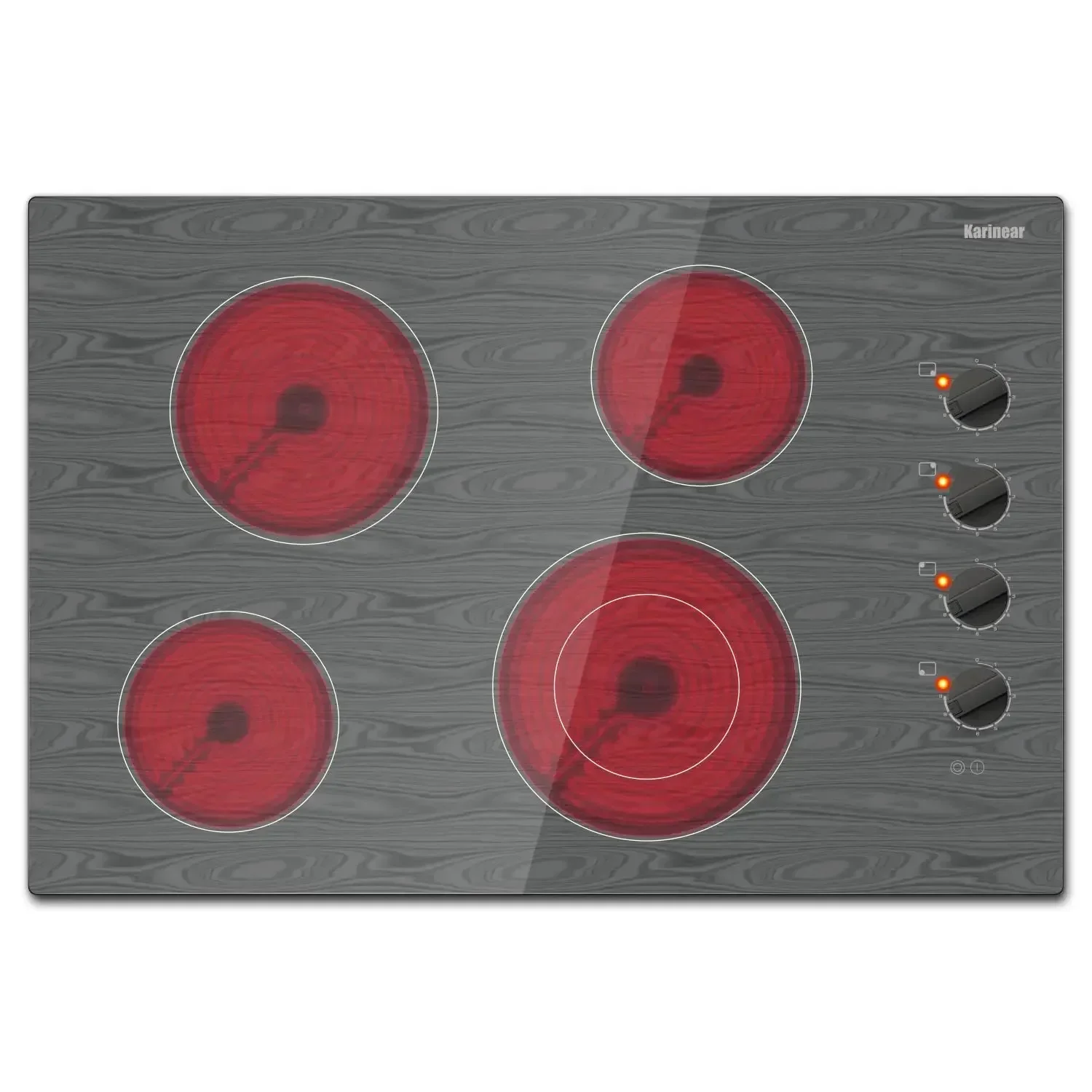 Karinear 30 Inch 4 Burners Electric Cooktop, Knob Control Electric Stove Glass Cooktop with Beautiful Wooden Pattern, 30