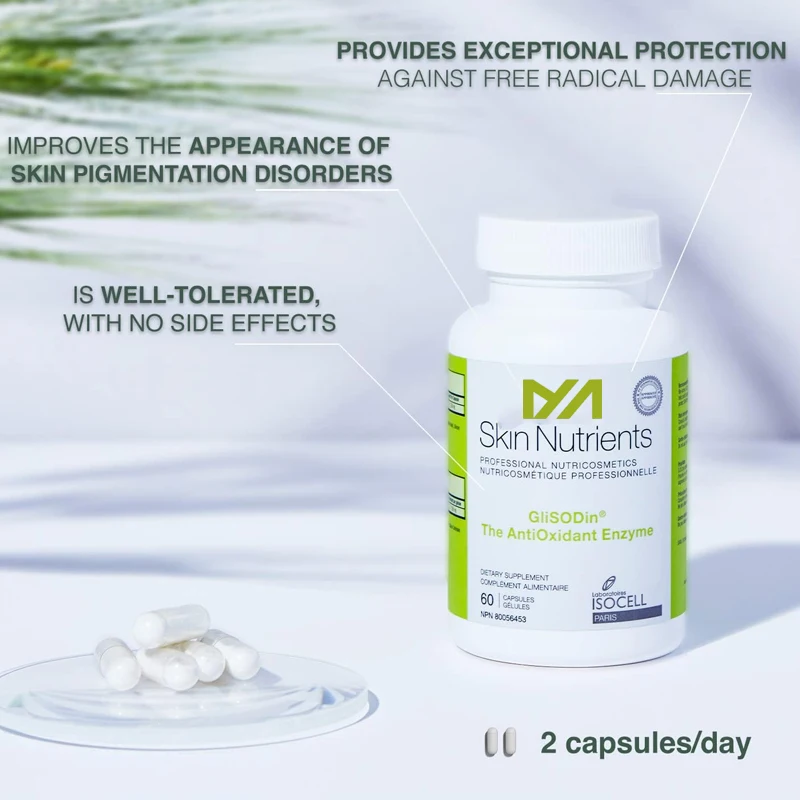 Skin nutrient antioxidant enzymes prevent free radical damage - reduce oxidative stress -60 capsules -1 month dosage