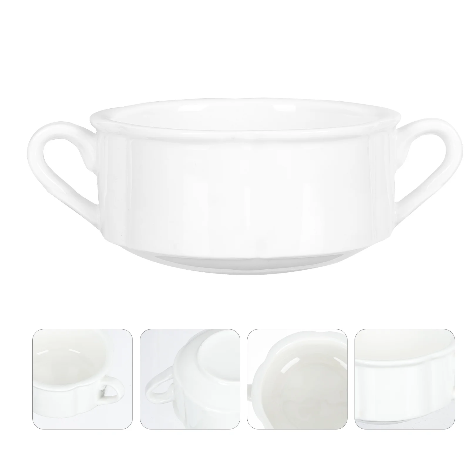 

1Pcs Double Handle Ceramic Salad Bowl White Heat-Resistant Fruit Dessert Breakfast Serving Bowl Kitchen Tableware