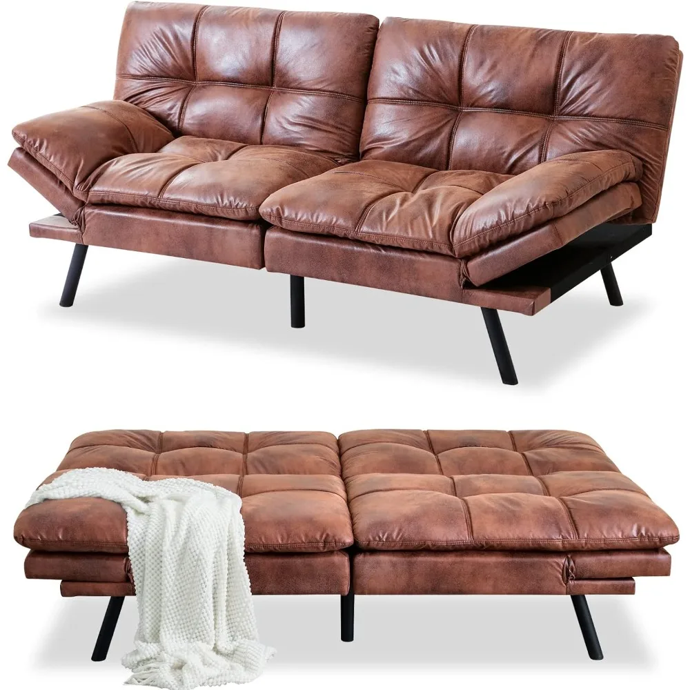 

Convertible Futon Couch Bed Sofa,Faux Leather Loveseat Sleeper Daybed,Memory Foam Modern Love Seat for Living Room,