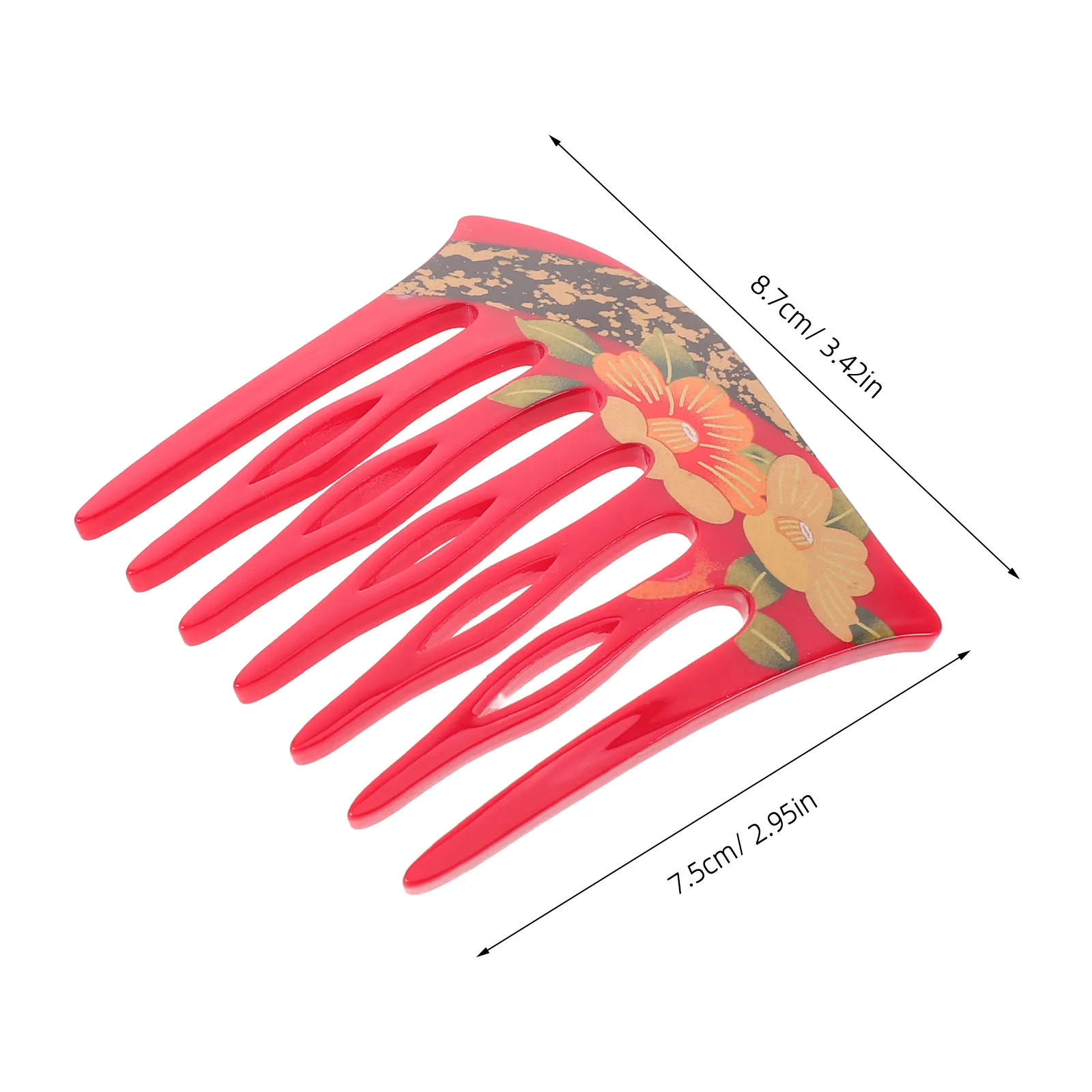 Acrylic French Hair Side Comb Retro Floral Printed 7 Tooth U Shaped Hair Fork Twist Comb Red Updo Acrylic U-Shaped Hairpin