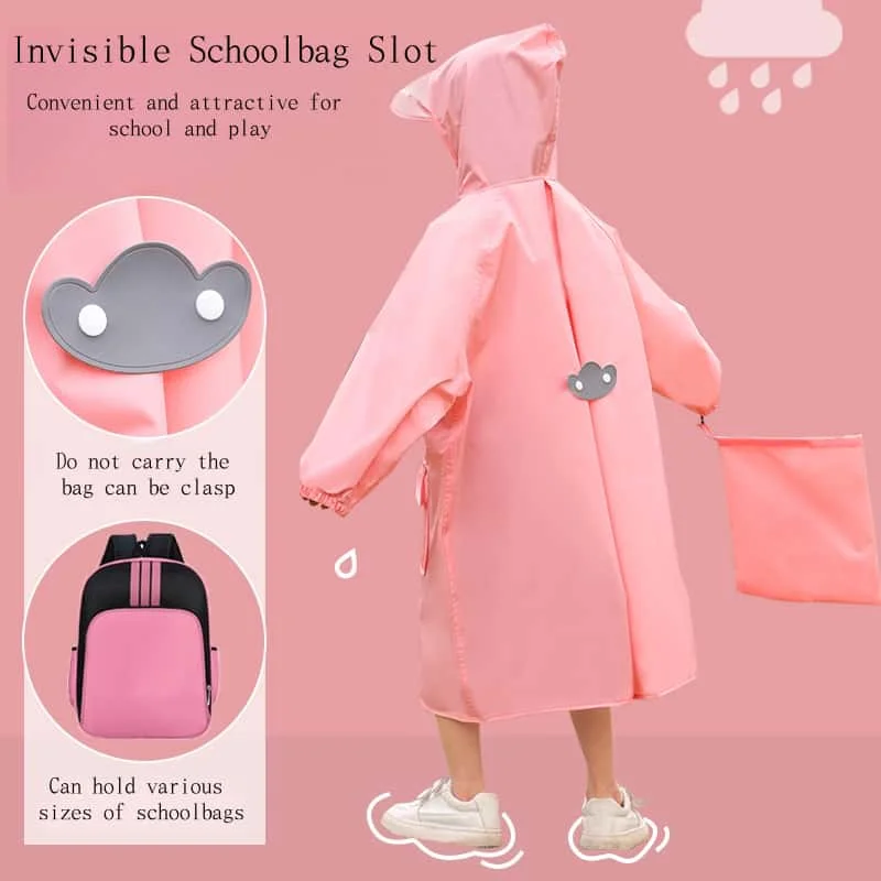Kids Backpack Raincoat with Cartoon Print – Cute Animal Design Waterproof Hooded Rain Jacket for Toddler Boys Girls