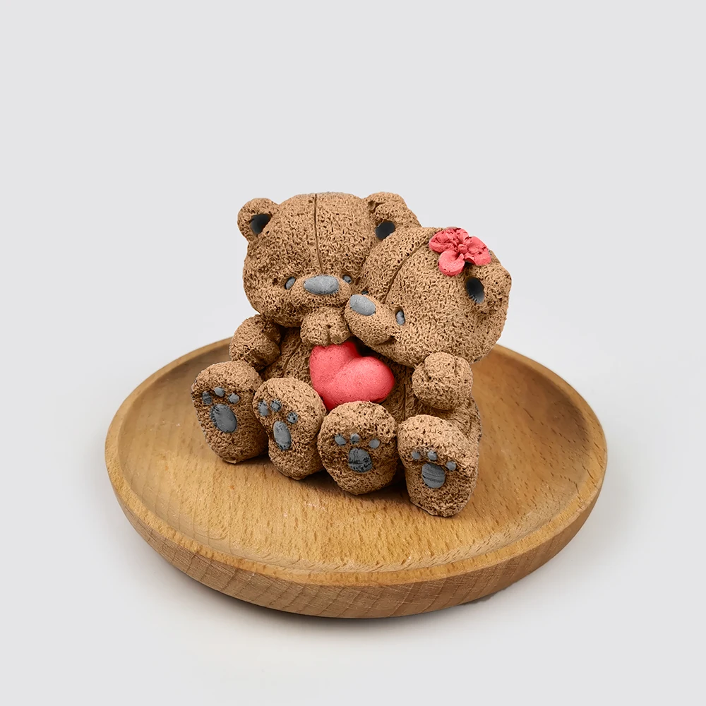 

3D Couple Bear Mousse Cake Molds Silicone Mold 3D Cute Cartoon Stuffed Toy Bear with Love Soap Silicone Mold Fondant Mould