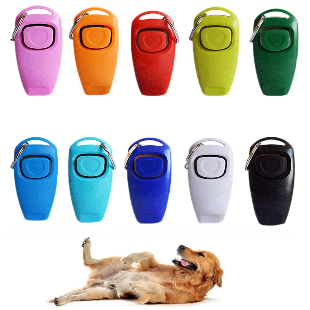 2 In 1 Pet Clicker Dog Training Whistle Answer Card Pet Dog Trainer Assistive Guide With Key Ring Dog Pet Supplies