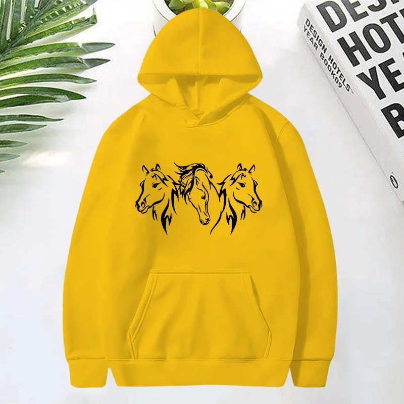 جديد هوديس نمط رأس الحصان طباعة للنساء أزياء عارضة الرياضة بلوزات السيدات البلوفرات قمم