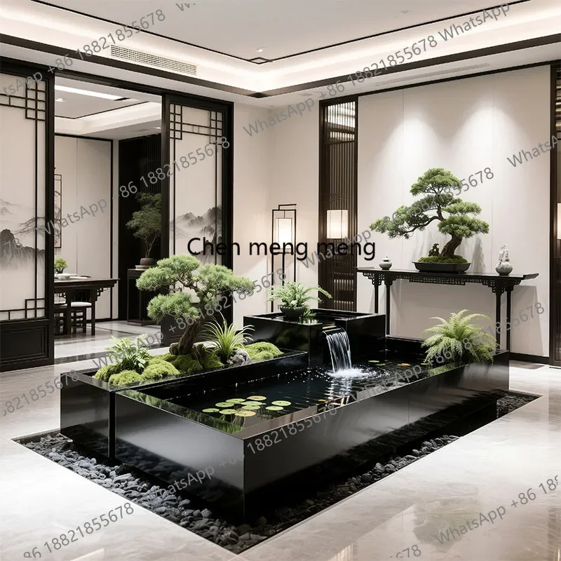 

D182 New Chinese courtyard fish pond landscaping ornament pine bonsai stainless steel sink fish tank combination