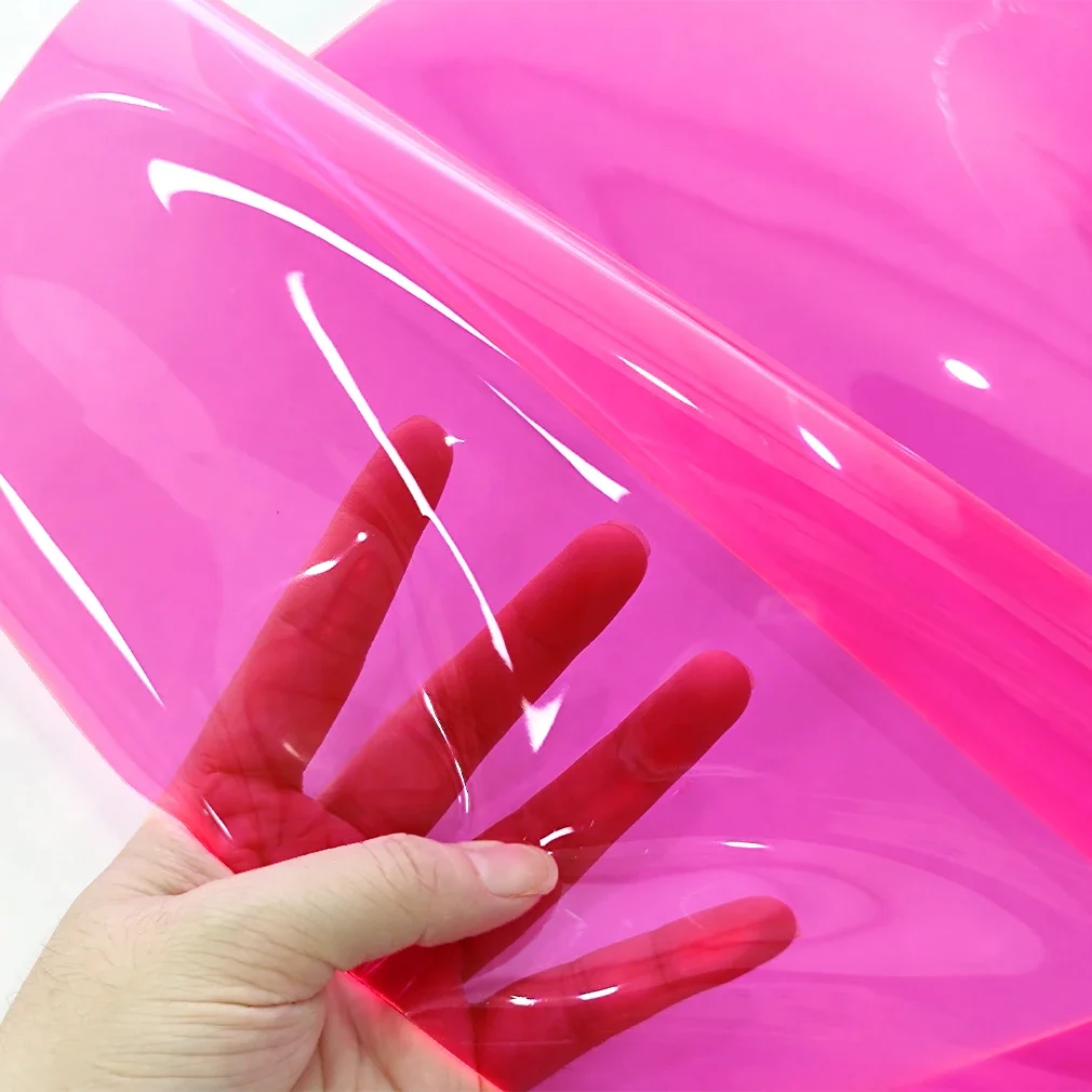 Jelly Neon Color Transparent PVC Fabric Systhetic Leatherette Rainbow Vinyl Craft Bag Earring for DIY Bows Making 46x135cm