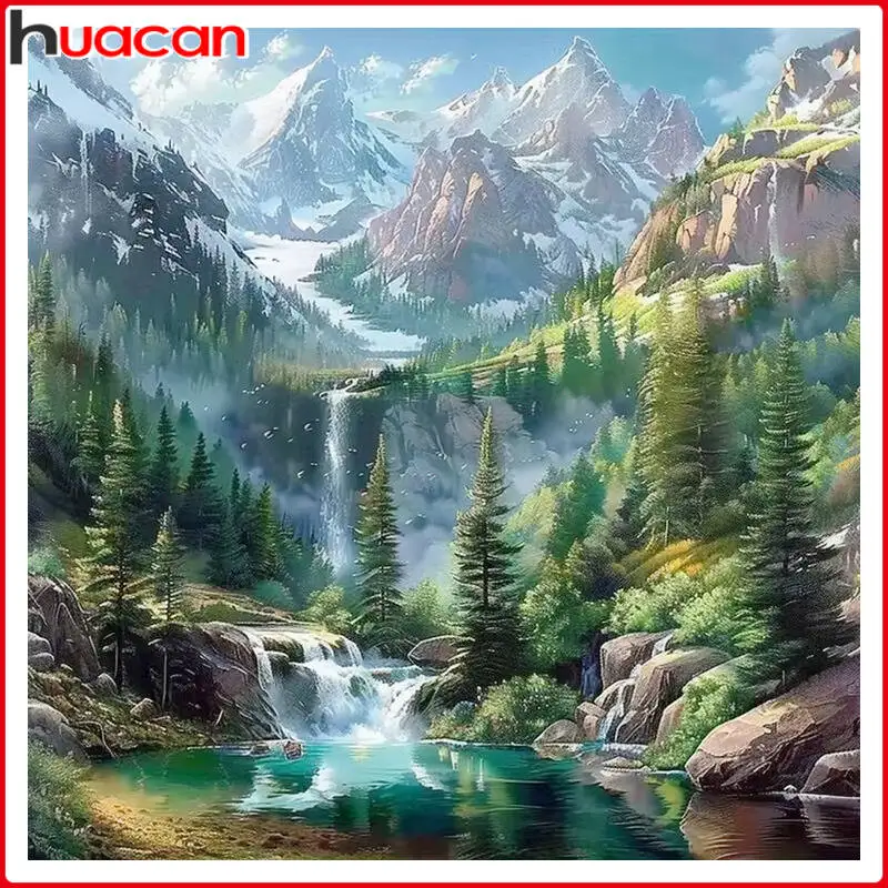 Huacan 5D DIY Diamond Painting Forest Mountain Spring Scenery Picture Drawing On Canvas Scenery Home Wall Decoration