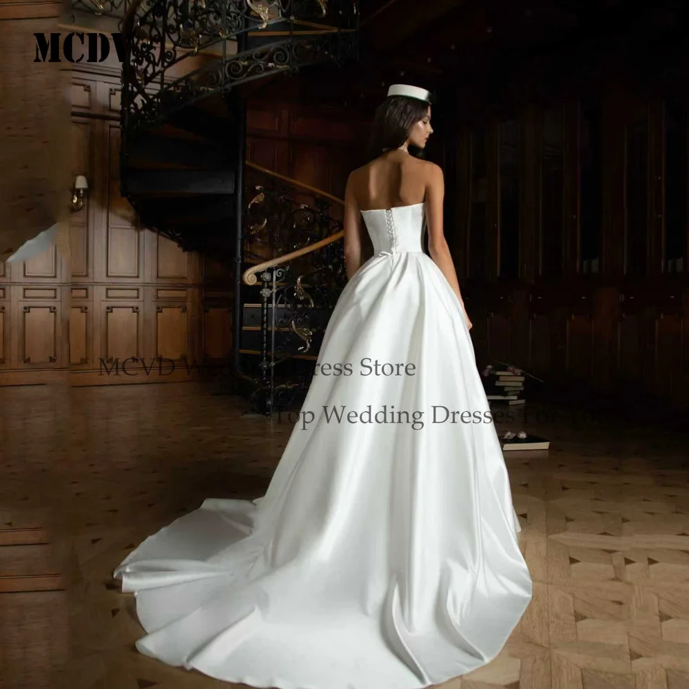 MCDV Modest Wedding Dress With Sleeves Applique A-Line Lace Sweetheart Backless Bride Gowns Customized vestido de novia princesa