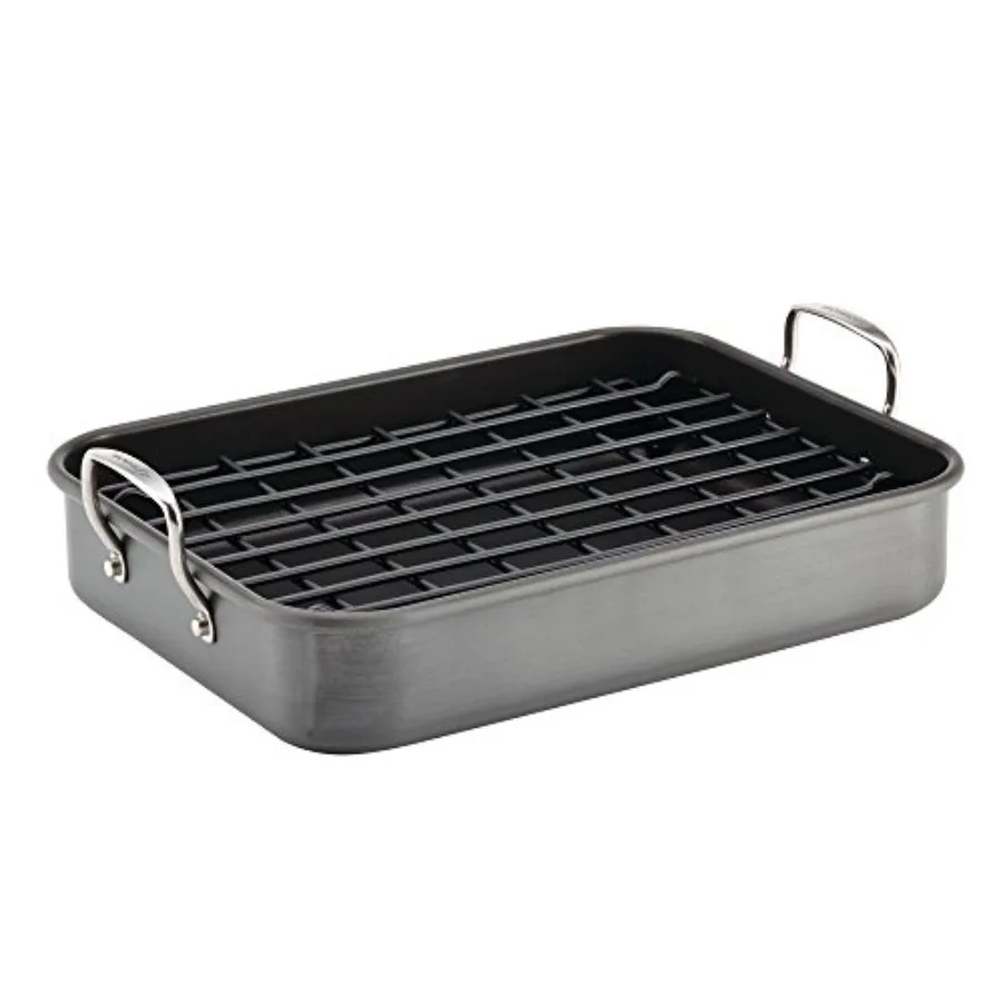 

Brights Hard Anodized Nonstick Roaster/ Roasting Pan with Rack - 16 Inch x 12 Inch Gray