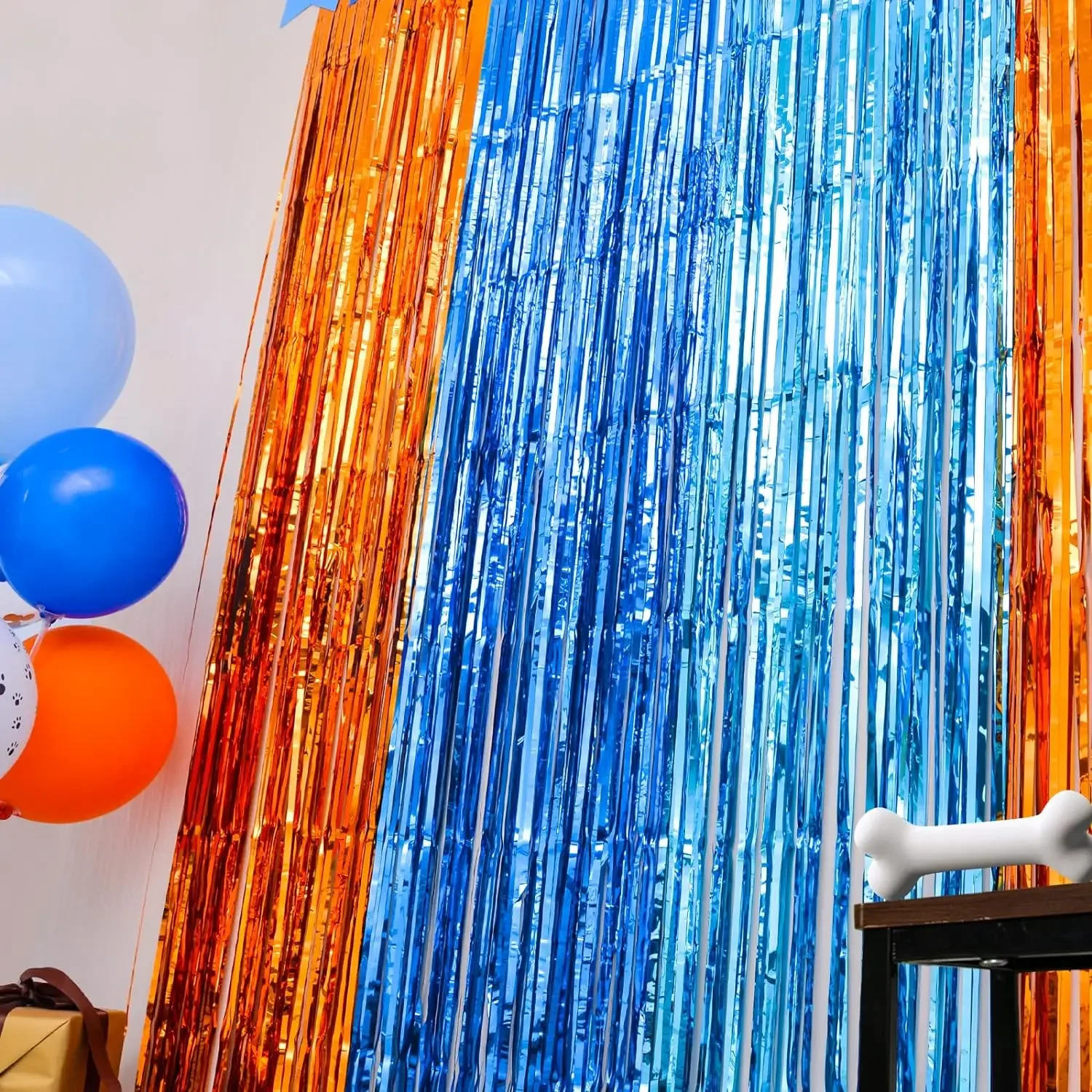 Orange Blau Hund Folie Fransen Vorhänge Geburtstag Party Supplies Hintergrund für Meerjungfrau unter dem Meer Thema Geschlecht offenbaren Party Dekor – Detail 2