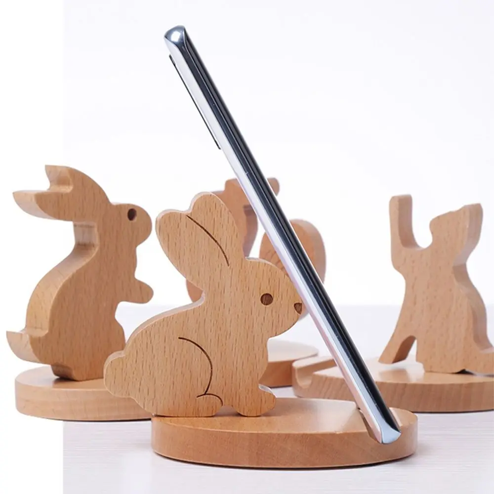 Creative Wooden Phone Holder Heavy Duty Durable Cute Bunny Phone Rack Portable Practical Rooster Phone Stand Desk Accessories