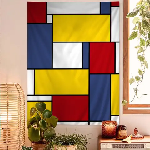 Piet Mondrian 컬러 태피스트리 애니메이션 태피스트리, 타로 히피 벽 러그, 기숙사 벽걸이 시트 Best5