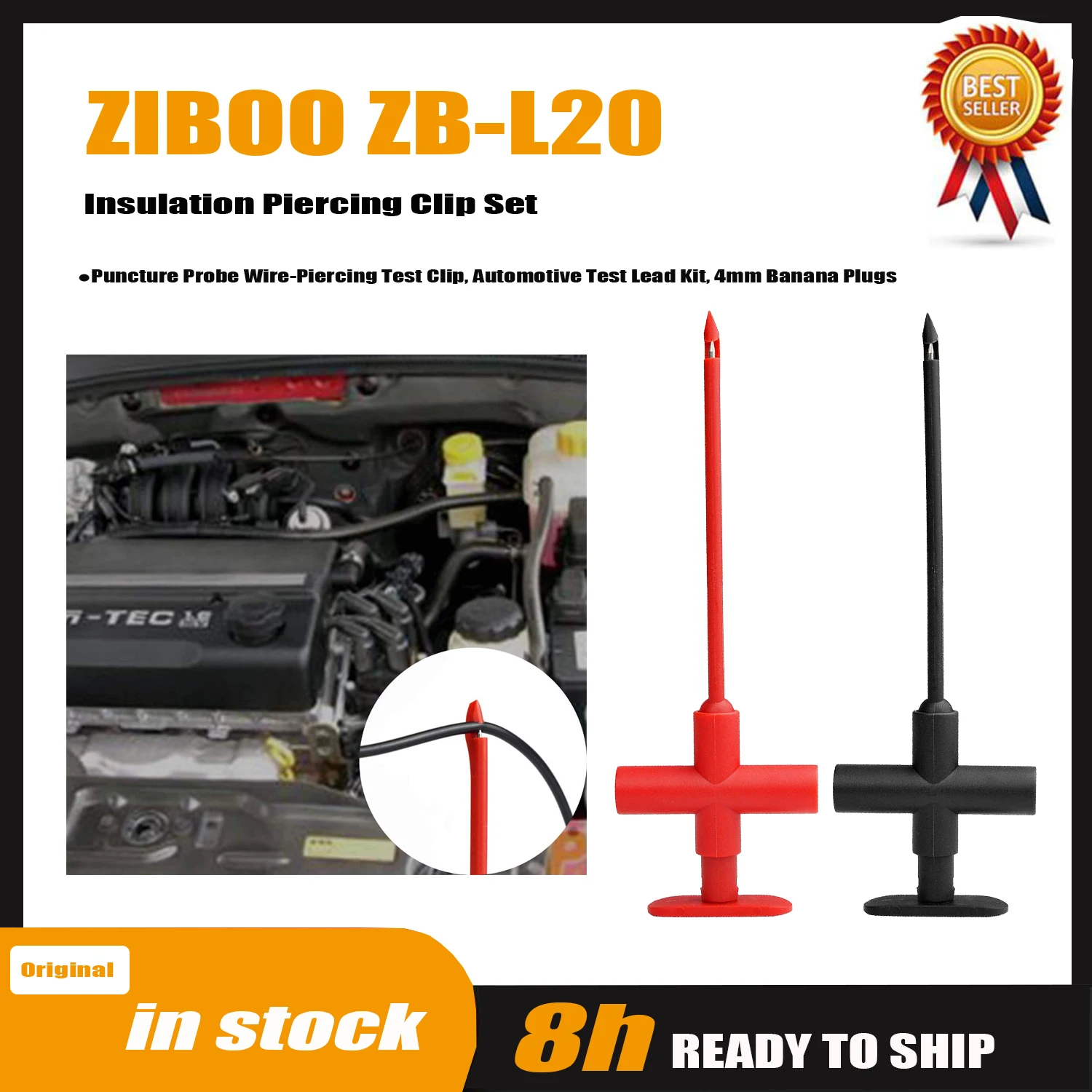 ZIBOO Insulation Piercing Clip Set  ZB-L20, Puncture Probe Wire-Piercing Test Clip, Automotive Test Lead Kit, 4mm Banana Plugs