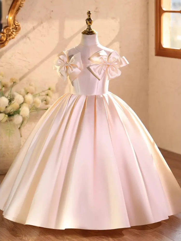 Maßgeschneidertes Schulterfreies Blumenmädchenkleid Hochzeitskleid Geburtstagskleid Kinder-Festkleid Formelles Abendkleid فساتين أطفال