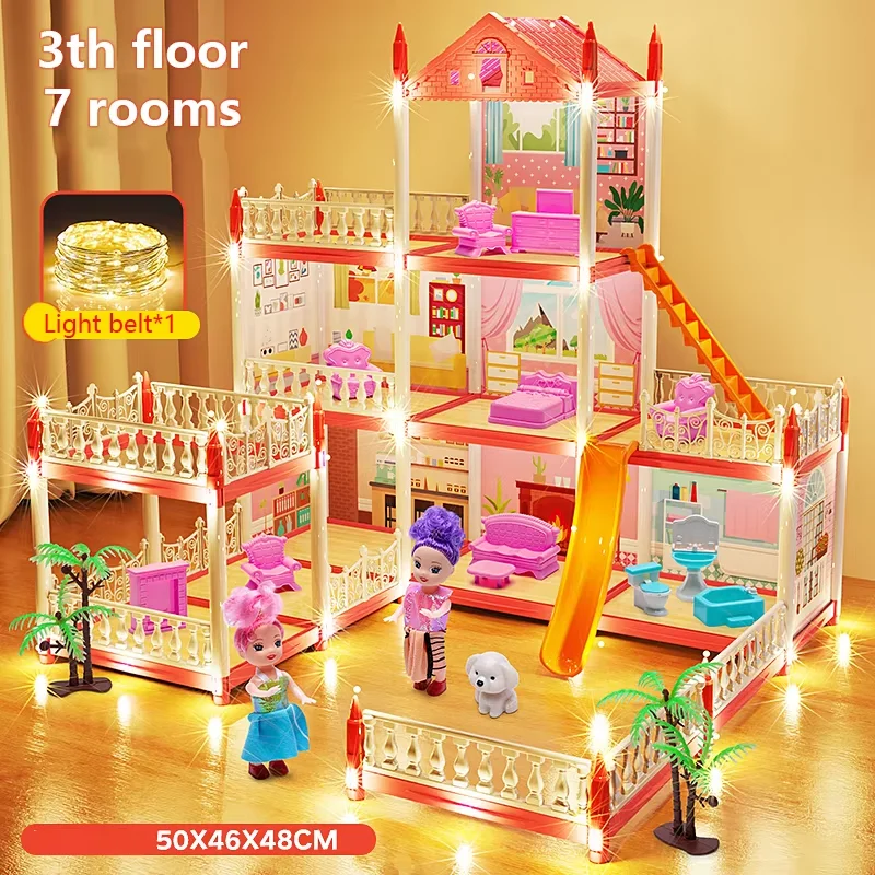 Música das crianças casa de boneca montagem villa casa 3d diy sonho princesa castelo villa montagem casa boneca conjunto brinquedo menina família brinquedo