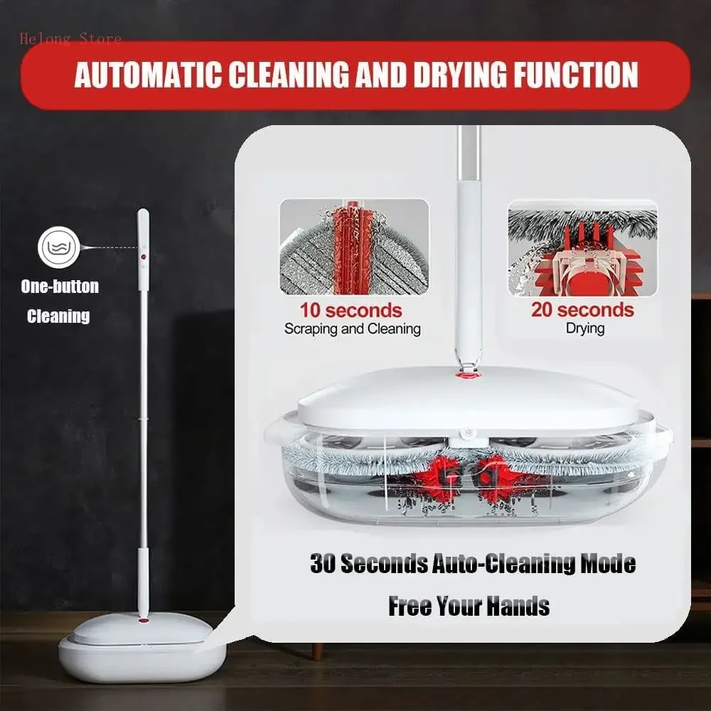 

Беспроводная электрическая швабра-отжималка Power Mop с 4 насадками для чистки пола/автоматическим ведром для мытья/распылителем воды, легкая