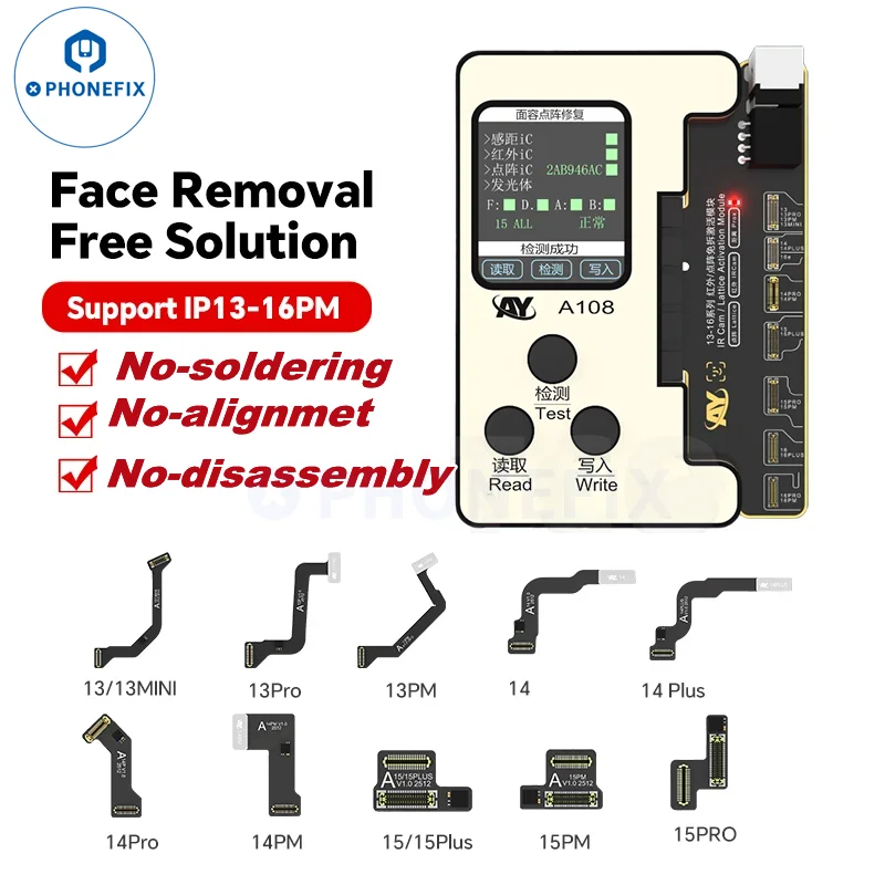 AY A108 True Tone Face ID Battery Programmer per iPhone X - 15Pro Max Battery Original Color Repair Dot Matrix Repair Flex Cable