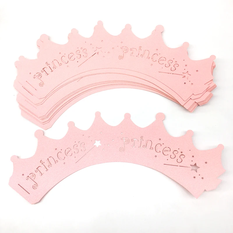 10pcs Pink Princess Crown Cupcake Wrappers Cases for Wedding Christening Baby Girl Birthday Shower Party Cake Decoration