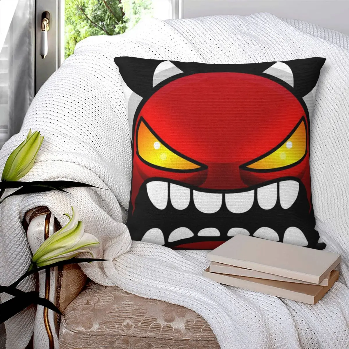 Geometry Dash Extreme Demon Pillowcase Cushion Kawaii Cushion Cushion Cover Zippered Pillow Cases Customizable