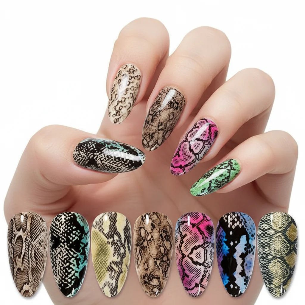 10 Rolls/Box Nail Art Transfer Foils Set Snake Skin Marble Christmas Snowflake Mix Design Stickers Decals DIY Manicure Wraps Pac
