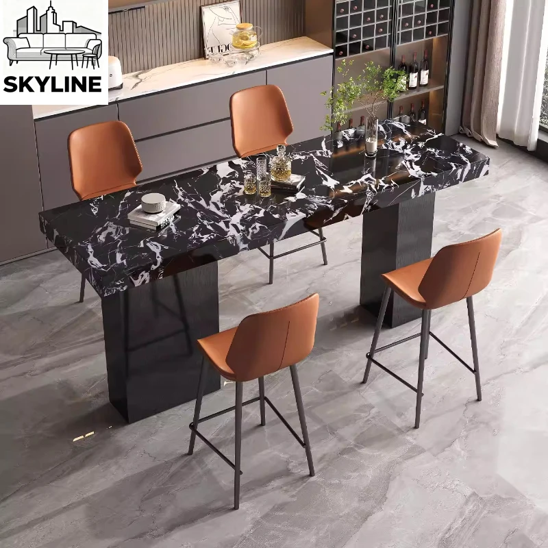 Light luxury rock slab island table integrated household bar table simple stainless steel island table