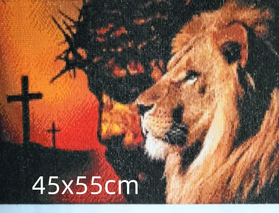 The Lion and The Lamb with Cross, Powerful Christian Diamond Painting Representing Faith,Strength and Serenity, Full Drill