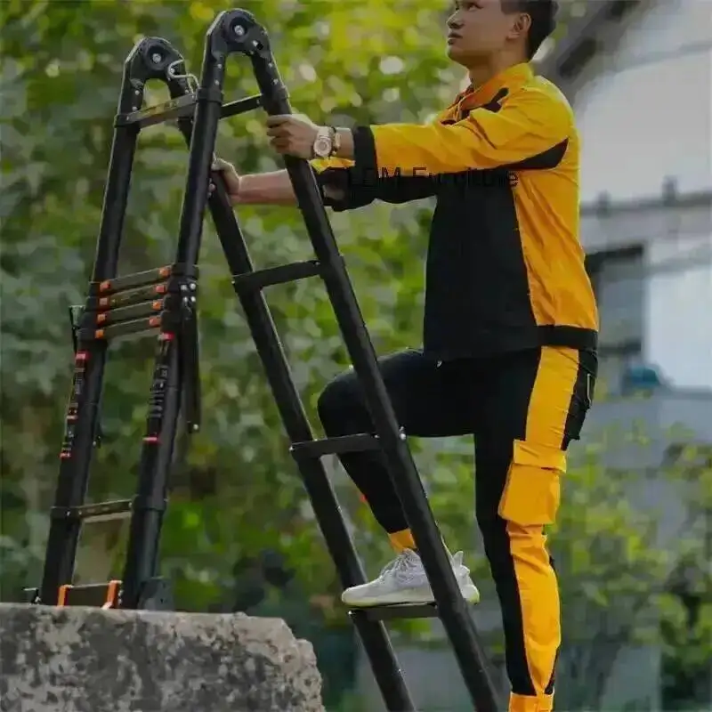 Ladder Multifunctional Aluminum Alloy Folding Engineering Lift Stairs Home Portable Herringbone Ladder Thicken Telescopic Ladder