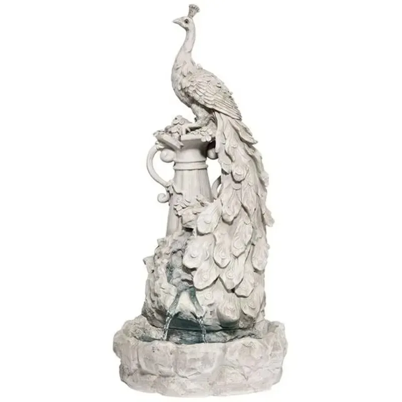 Hot Sale Layered Water Function Peacock Outdoor Resin Fountain Home Garden Landscape Decoration Fashion Frog Design