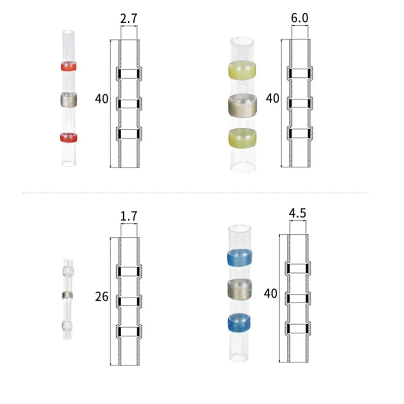 Junta a tope termorretráctil impermeable, Conector de cable eléctrico, buje de soldadura, 100 unidades