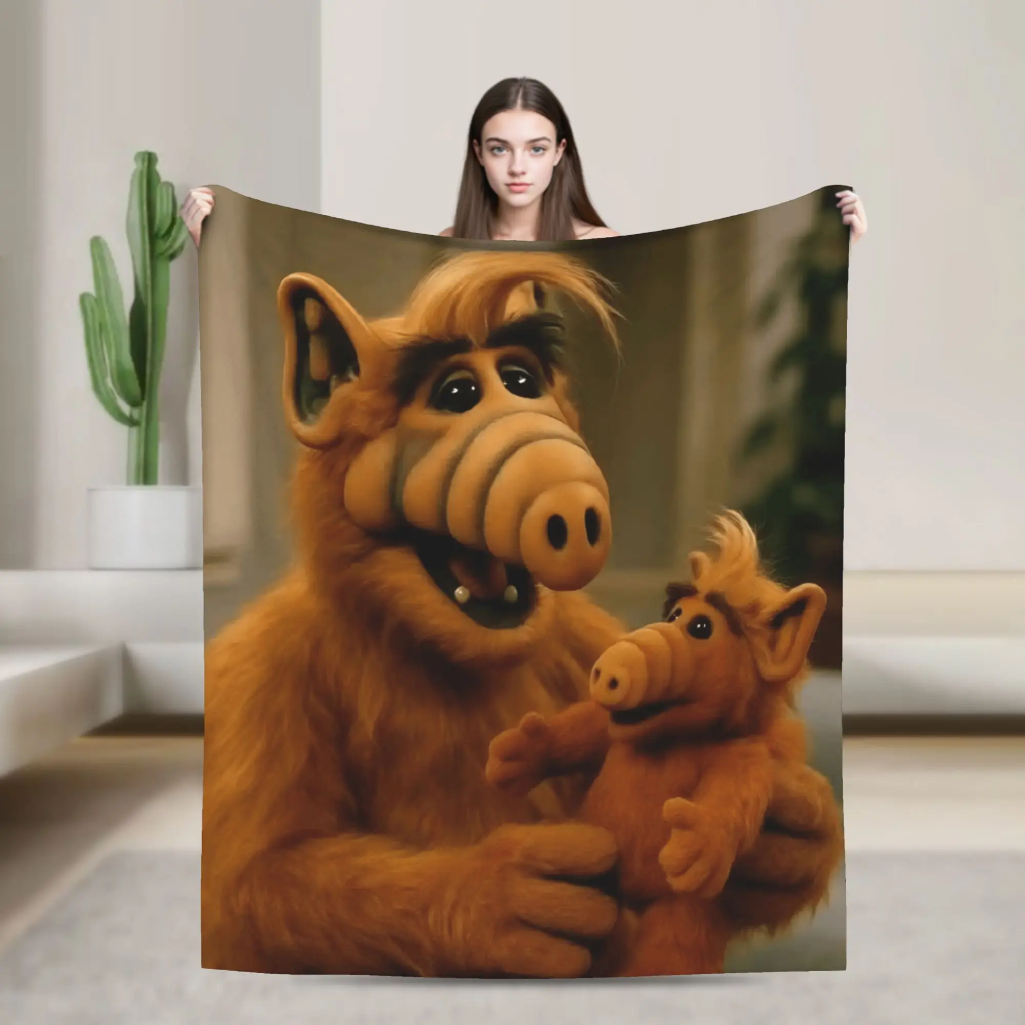 Super Warm Blankets Picnic Alf Retro 80s Alien Throw Blanket  Flannel Bedspread For Bedroom Fashion Sofa Bed Cover