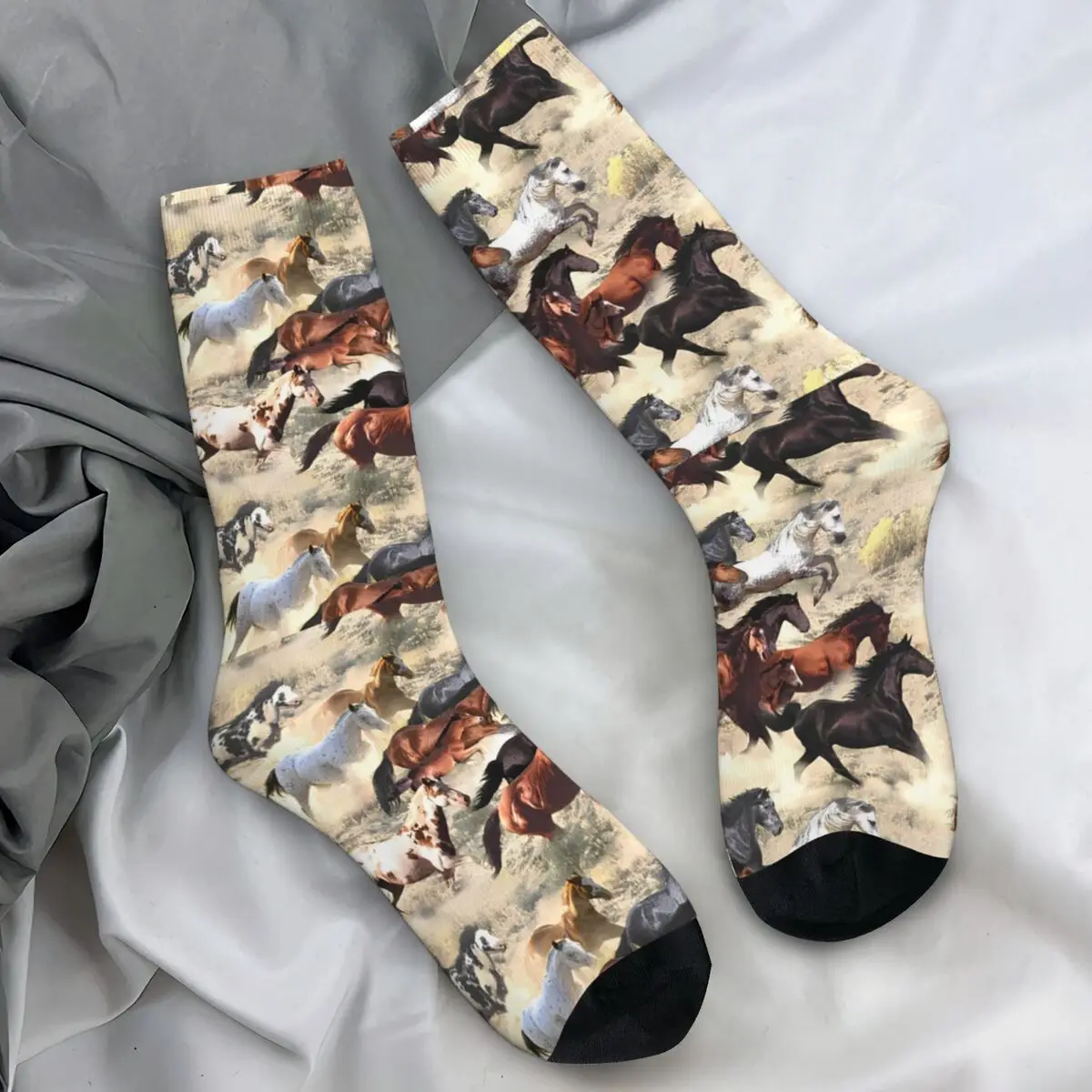 Oil Painting Wild Horse Socks Leisure Stockings Autumn Non Slip Women Men Socks Medium Soft Pattern Climbing Socks