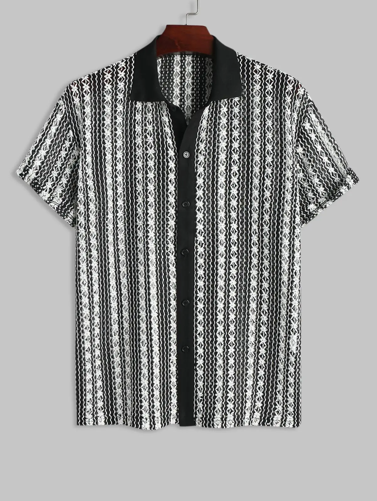 

ZAFUL Knitted Openwork Design Striped Short Sleeves Shirt